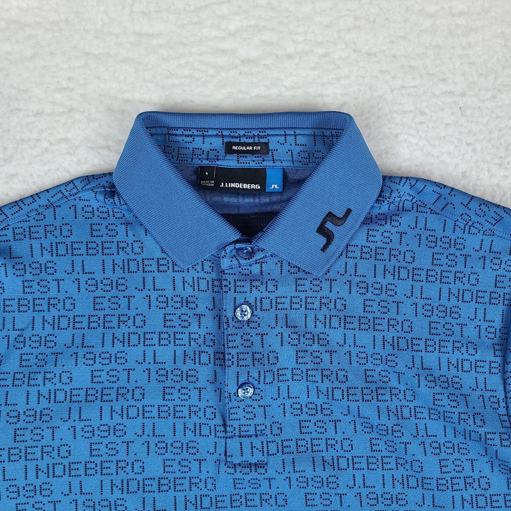 J Lindeberg Polo Shirt Mens Small Blue Spell Out Regular Fit Performance Golf‎ - Picture 2 of 10